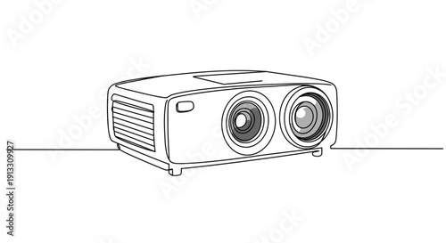 Line drawing of a projector with two lenses isolated on a transparent background