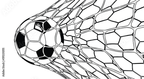 The soccer ball is scoring into the back of a mesh net now.