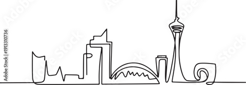 Minimal Single Line Art of Modern City Skyline. Continuous Urban Architecture Illustration