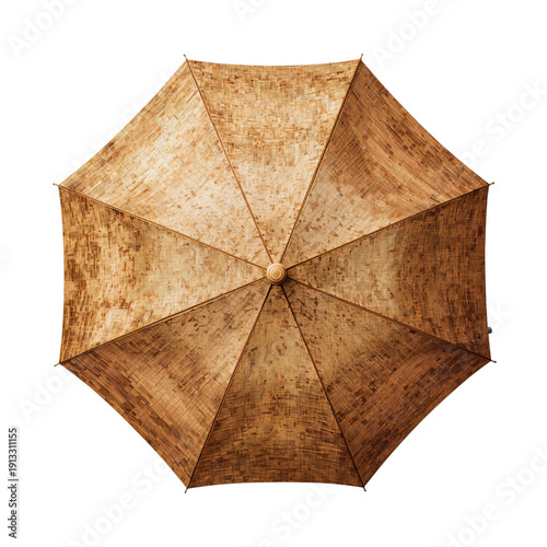 Brown Shaded Umbrella With a Bamboo Design Set Against a Plain Background on ...