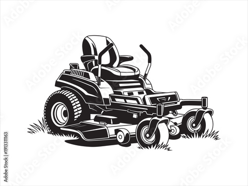 Lawn mower service logo icon isolated vector on white background. Zero Turn Lawn Mower Lawn Care silhouette with grass cutter
