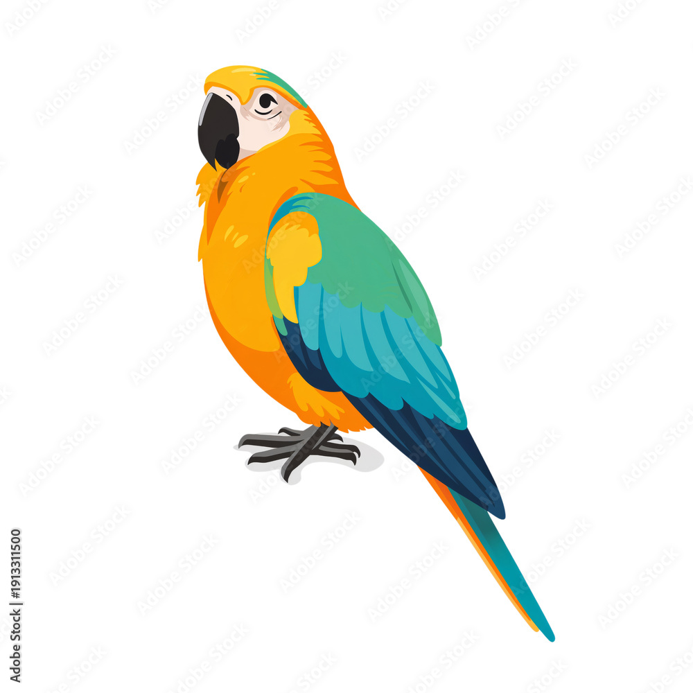 Fototapeta premium Colorful Parrot With Bright Feathers Perched Against a White Background