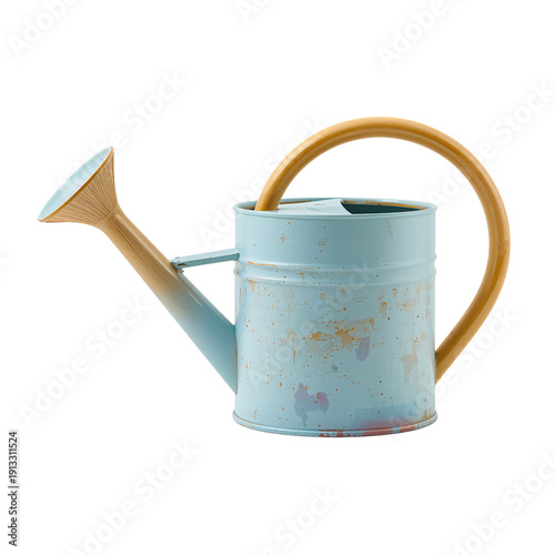 Colorful Metal Watering Can on a Table in a Garden Setting During the Daytime