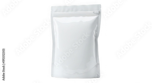 Sealed white plastic bag with resealable zipper isolated on transparent background