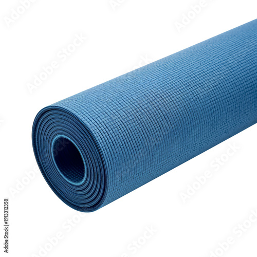 Blue Yoga Mat Rolled up for Practice at a Fitness Studio or Home Gym Setting