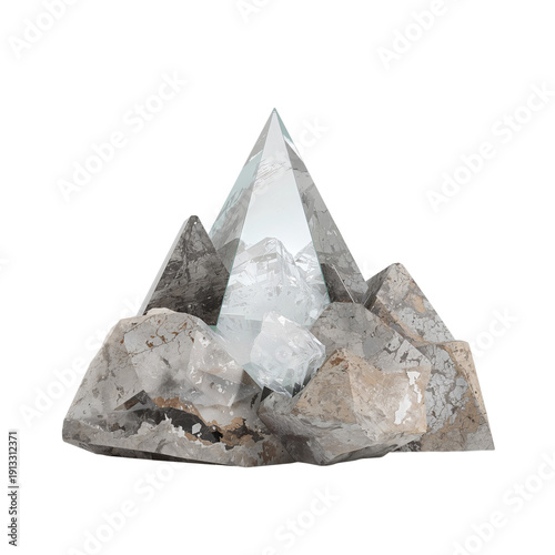Crystal Pyramid Sits Atop Grey Rocks in a Well-Lit Setting During the Day