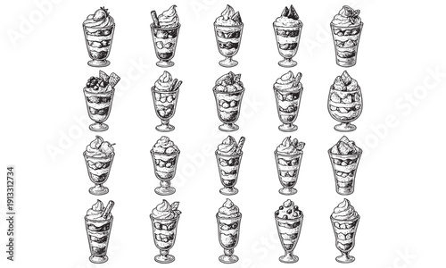 Vintage Ice Cream Sundae Doodles Collection