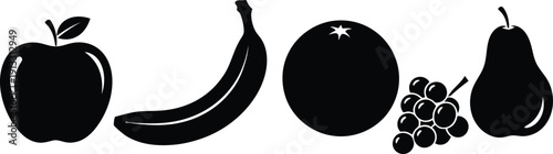 Set of fresh fruit healthy food icons including apple pear and grape