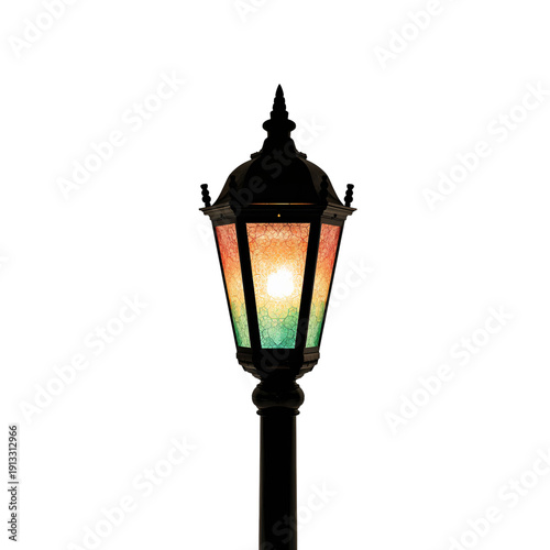 Creative Lamp Post Shining With Colored Glass on a Bright Background
