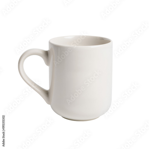 White Ceramic Mug Sits on a Flat Surface Ready for Filling in a Home Kitchen