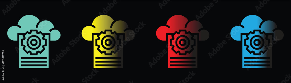 Fototapeta premium Colorful cloud computing icons with gear and document