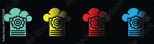 Colorful cloud computing icons with gear and document