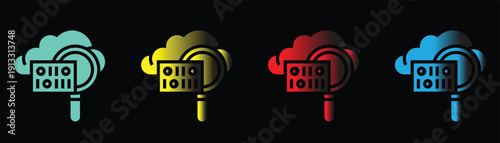 Colorful brain icons with binary code on black background
