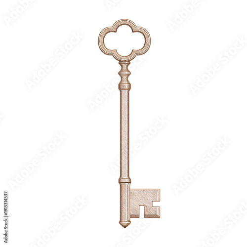 Vintage Decorative Key on a Plain Background With Detailed Design