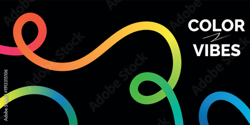 Vibrant, colorful swirls ona  black background with color vibes text