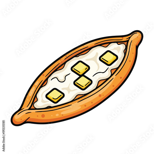 Illustration of a delicious dessert with butter cubes in a pastry shell viewed from above