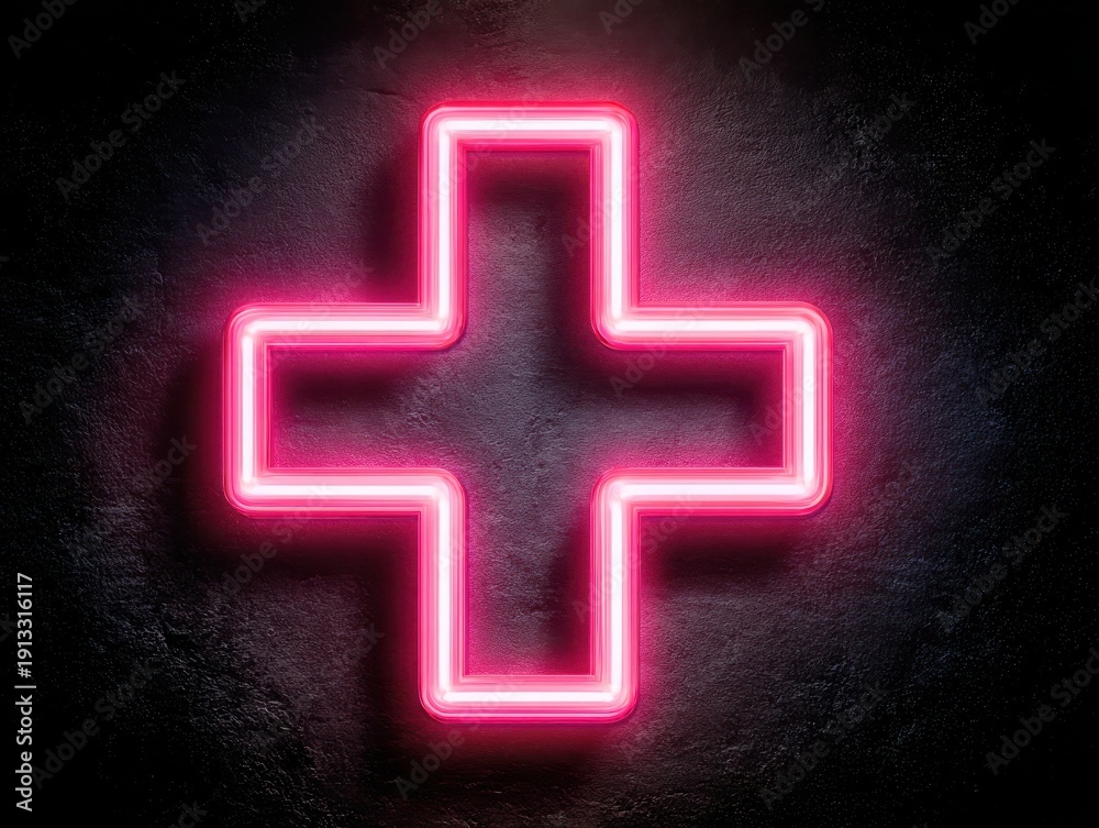 Fototapeta premium neon plus symbol isolated on a black background