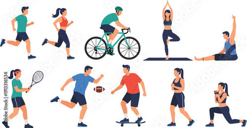 Various people engaging in different fitness activities