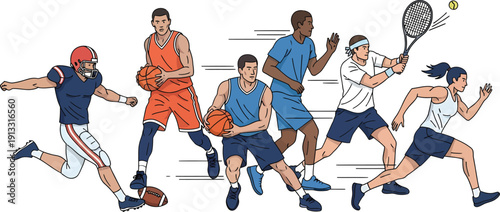 Illustration of men engaged in various sports activities