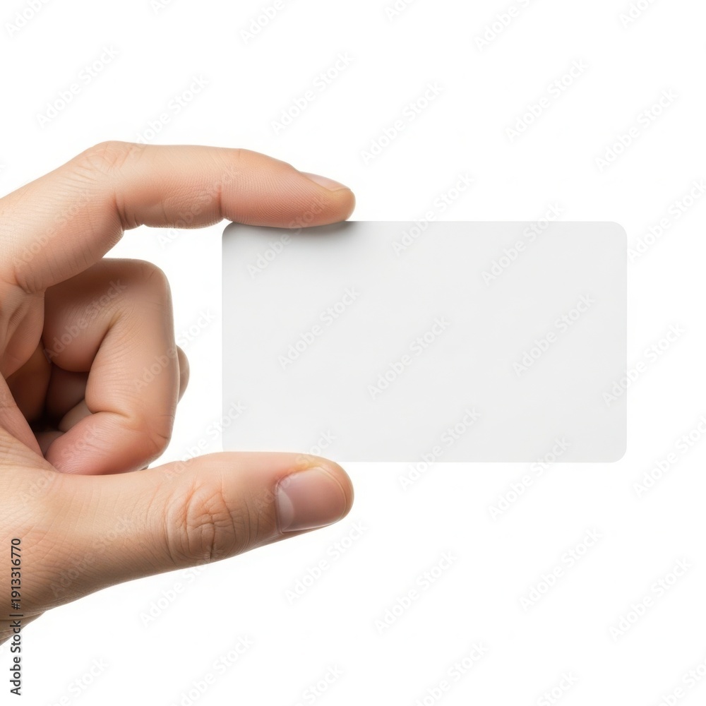 Obraz premium A hand holding a blank white rectangular card against a plain background