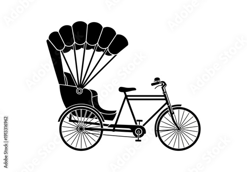 A simple but unique looking transport rickshaw bicycle silhouette icon vector transport vehicle for passenger travel 