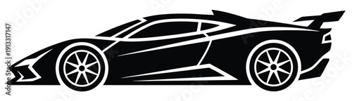 A black sports car with white lines