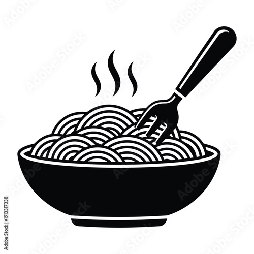 A bowl of noodles with a fork