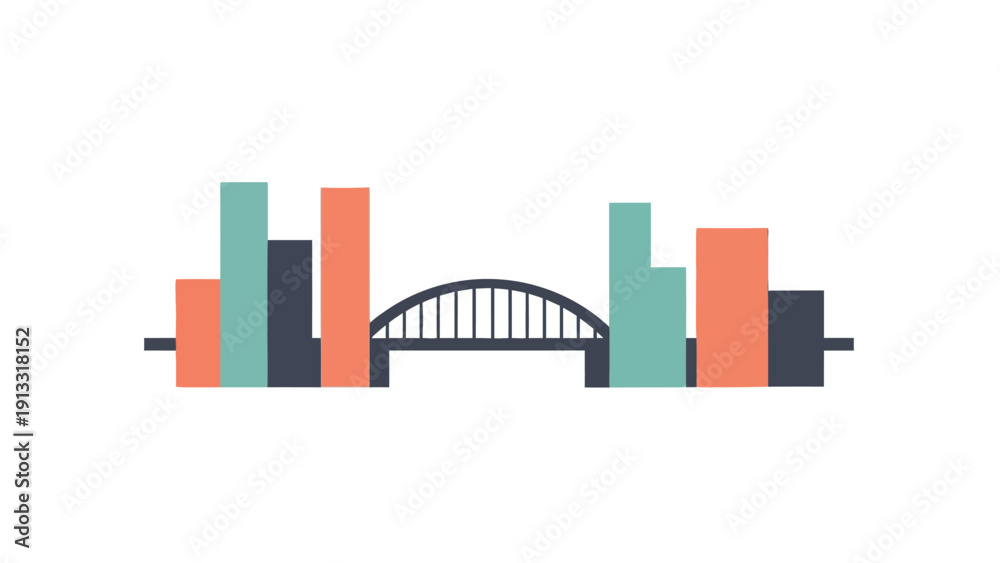Obraz premium Bar chart featuring an arch bridge silhouette in the center