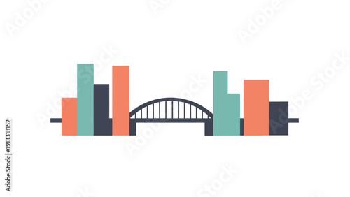 Bar chart featuring an arch bridge silhouette in the center