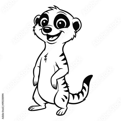 A cartoon drawing of a smiling meerkat standing on its hind legs