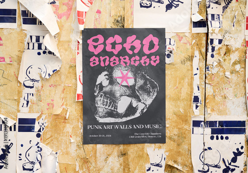 Real photo of Guerilla Poster on a Weathered Wall. PSD mockup for your logo design.