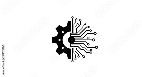 Gear and Circuit Combo Logo Vector Illustration | Technology Engineering Emblem | Modern Tech Industry Symbol