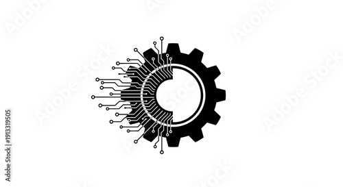 Gear and Circuit Combo Logo Vector Illustration | Technology Engineering Emblem | Modern Tech Industry Symbol