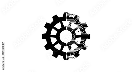Gear and Circuit Combo Logo Vector Illustration | Technology Engineering Emblem | Modern Tech Industry Symbol