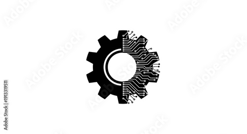 Gear and Circuit Combo Logo Vector Illustration | Technology Engineering Emblem | Modern Tech Industry Symbol