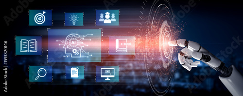 Canvas Print Artificial intelligence AI platform connecting training resources, AI search, dashboards and team and AI collaboration for smarter decisions supported by AI
