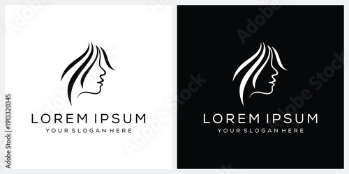 Pretty Woman Face Head Black Silhouette for Natural Beauty Skin Care Chosmetic logo design