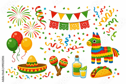 Cinco de Mayo Fiesta Decoration Icon Set