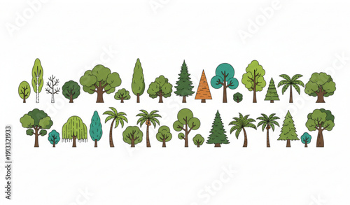 Vector tree collection illustration featuring diverse forest and foliage designs for nature concepts
