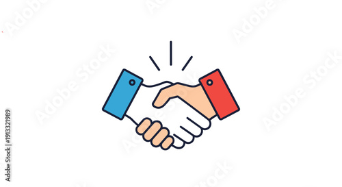 Colorful line art icon of a handshake, representing a successful business deal, partnership agreement, cooperation, and mutual trust.