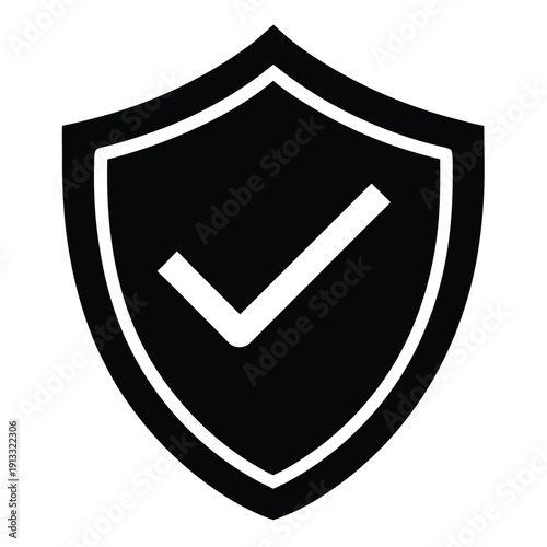 Shield check icon on white background with silhouette style shield check icon on white background silhouette