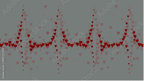 Vibrant red hearts pattern on gray background