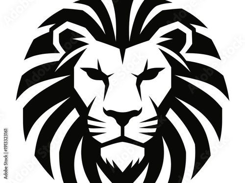 Black and White Illustration of a Lion's Face with Majestic Mane