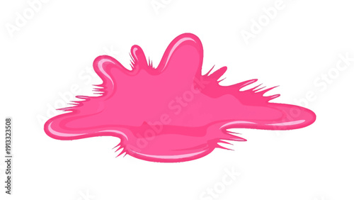 Bright pink cartoon splash or puddle with glossy highlights and jagged edges