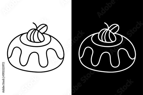 Minimalist Pudding Dessert Line Art Icon - Black and White Versions.