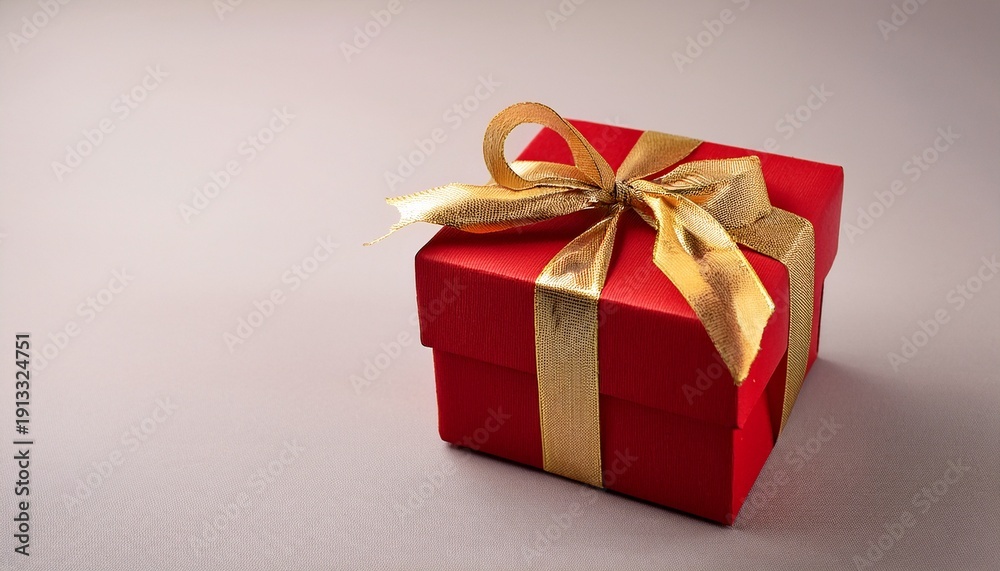 Fototapeta premium Festive Red Gift Box With Golden Ribbon Perfect For Celebrations