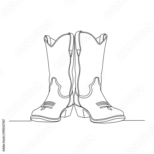 Cowboy boots in a minimalistic design showcasing elegant curves and detailed stitching. Cowboy boots emphasize western style and rugged fashion,