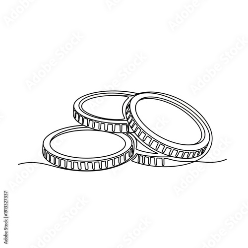 Outline of coins stacked with detailed edges and round shapes to create business theme. Coins represent money, savings, and investment strategies. Perfect for finance-related design projects.