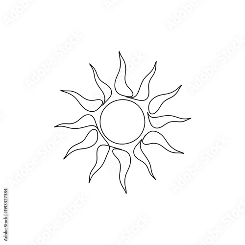 Minimalist sun illustration with flowing rays in a circular design. Sun art features smooth lines, creating a harmonious and abstract representation of sunlight.