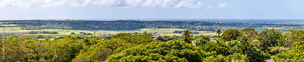 Fototapeta premium An ultra wide angle view from Gun Hill towards Bridgetown in Barbados in January